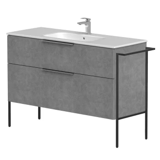 Håndvaskskab <strong>Velira</strong>  Beton Mat 120 cm med Vask Hvid, Håndtag Krom & Ben