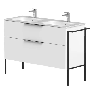 Dobbelt Håndvaskskab <strong>Velira</strong>  Hvid Mat 120 cm med Vask Hvid, Håndtag Krom & Ben