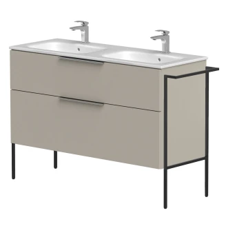 Dobbelt Håndvaskskab <strong>Velira</strong>  Gråbeige Mat 120 cm med Vask Hvid, Håndtag Krom & Ben