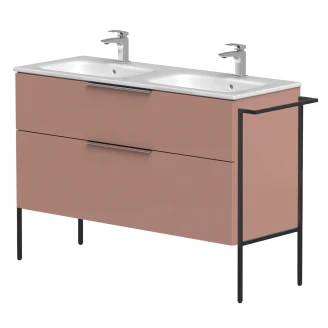 Dobbelt Håndvaskskab <strong>Velira</strong>  Rosa Mat 120 cm med Vask Hvid, Håndtag Krom & Ben
