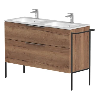 Dobbelt Håndvaskskab <strong>Velira</strong>  Træ Eg Mat 120 cm med Vask Hvid, Håndtag Krom & Ben