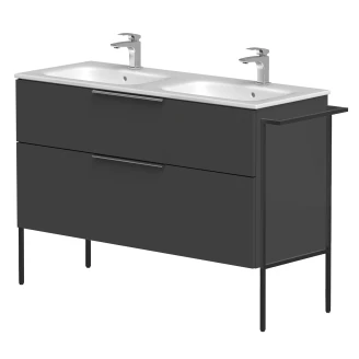 Dobbelt Håndvaskskab <strong>Velira</strong>  Grafit Mat 120 cm med Vask Hvid, Håndtag Krom & Ben