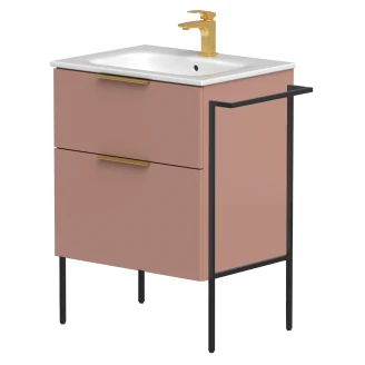Håndvaskskab <strong>Velira</strong>  Rosa Mat 60 cm med Vask Hvid, Håndtag Guld & Ben
