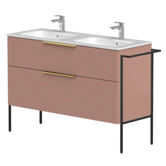 Dobbelt Håndvaskskab <strong>Velira</strong>  Rosa Mat 120 cm med Vask Hvid, Håndtag Guld & Ben