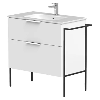 Håndvaskskab <strong>Velira</strong>  Hvid Mat 80 cm med Vask Hvid, Håndtag Hvid & Ben
