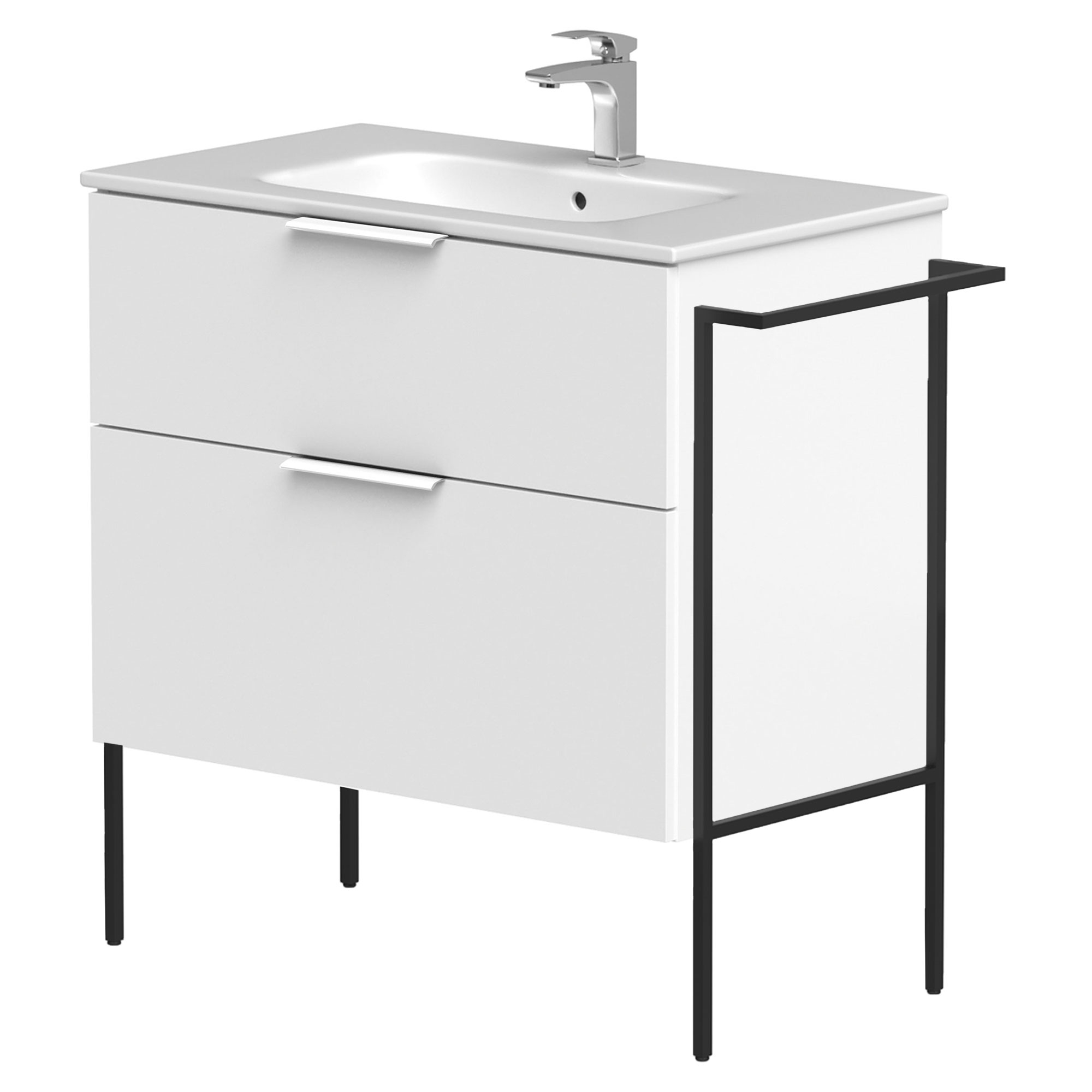 Håndvaskskab Velira Hvid Mat 80 cm med Vask Hvid, Håndtag Hvid & Ben