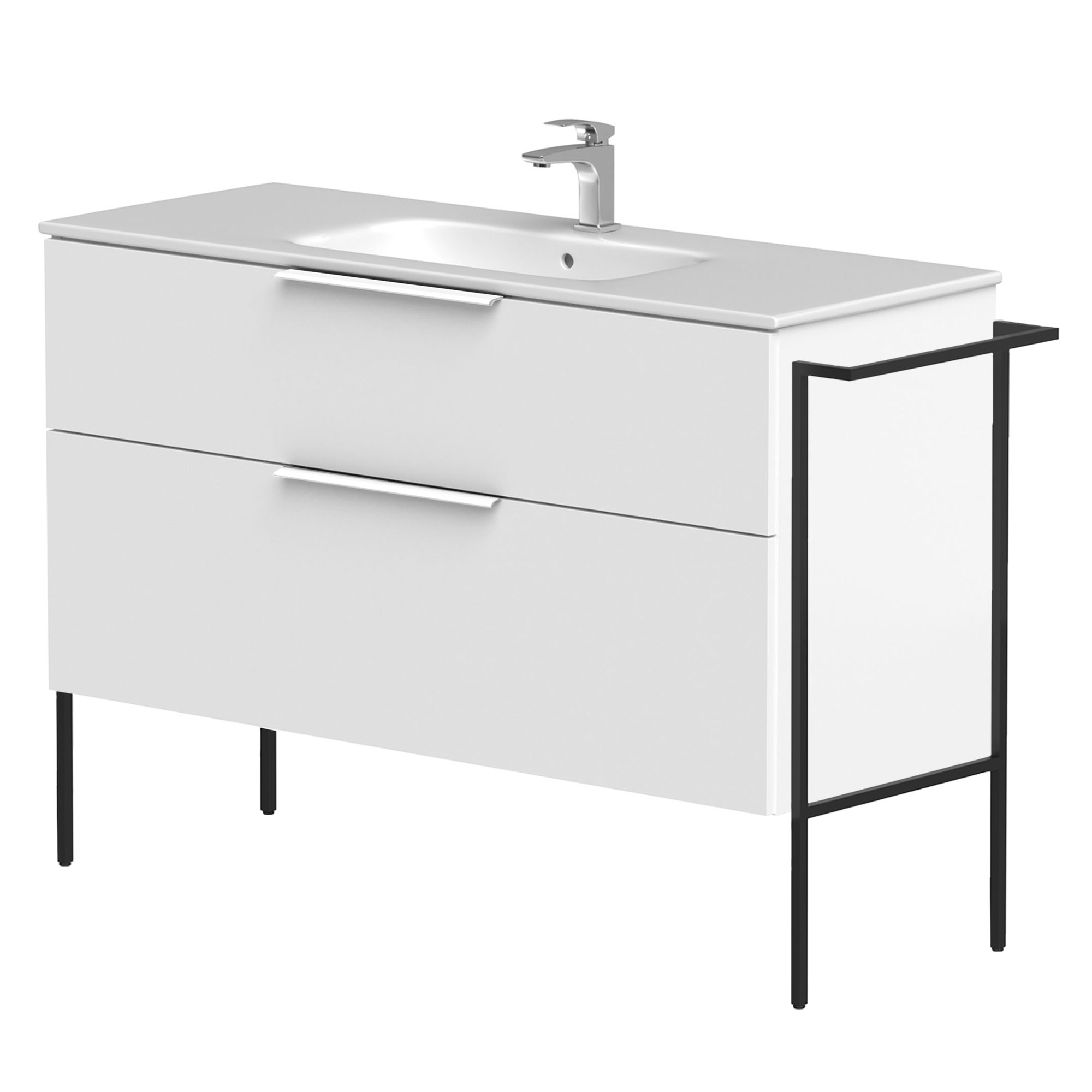 Håndvaskskab Velira Hvid Mat 120 cm med Vask Hvid, Håndtag Hvid & Ben