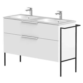 Dobbelt Håndvaskskab <strong>Velira</strong>  Hvid Mat 120 cm med Vask Hvid, Håndtag Hvid & Ben