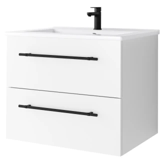 Håndvaskskab <strong>Elara</strong>  Hvid Mat 60 cm med 2 Skuffer & Greb Sort, Vask
