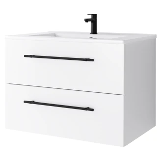 Håndvaskskab <strong>Elara</strong>  Hvid Mat 70 cm med 2 Skuffer & Greb Sort, Vask