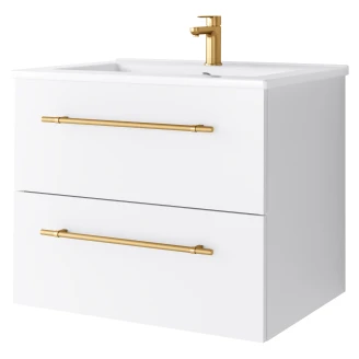 Håndvaskskab <strong>Elara</strong>  Hvid Mat 60 cm med 2 Skuffer & Greb Guld, Vask