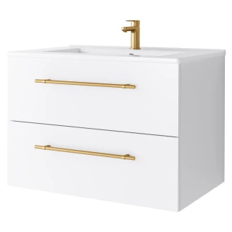 Håndvaskskab <strong>Elara</strong>  Hvid Mat 70 cm med 2 Skuffer & Greb Guld, Vask