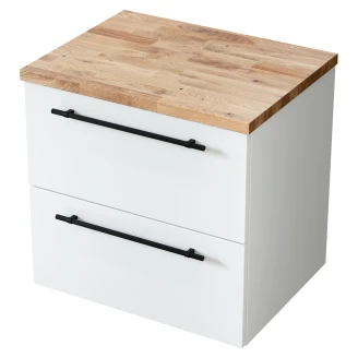 Håndvaskskab <strong>Elara</strong>  Hvid Mat 60 cm & Greb Sort med Top Eg Træ