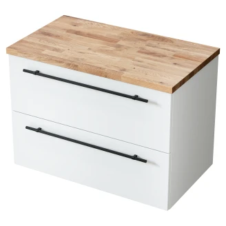 Håndvaskskab <strong>Elara</strong>  Hvid Mat 80 cm & Greb Sort med Top Eg Træ