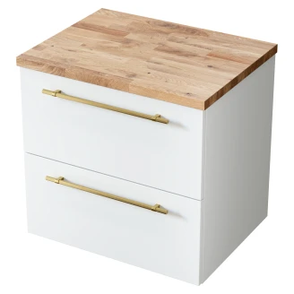 Håndvaskskab <strong>Elara</strong>  Hvid Mat 60 cm & Greb Guld med Top Eg Træ