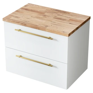 Håndvaskskab <strong>Elara</strong>  Hvid Mat 70 cm & Greb Guld med Top Eg Træ