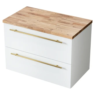 Håndvaskskab <strong>Elara</strong>  Hvid Mat 80 cm & Greb Guld med Top Eg Træ
