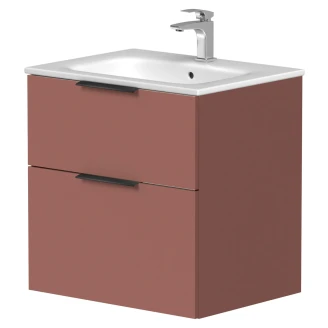 Håndvaskskab <strong>Velira</strong>  Antik Rød Mat 60 cm med Vask Hvid & Håndtag Sort