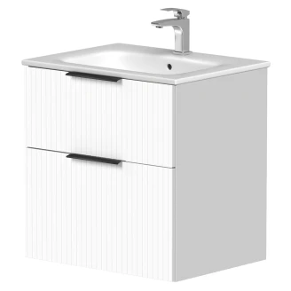 Håndvaskskab <strong>Velira</strong>  Hvid Riflet Mat 60 cm med Vask Hvid & Håndtag Sort