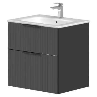 Håndvaskskab <strong>Velira</strong>  Grafit Riflet Mat 60 cm med Vask Hvid & Håndtag Sort