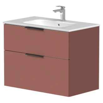 Håndvaskskab <strong>Velira</strong>  Antik Rød Mat 80 cm med Vask Hvid & Håndtag Sort