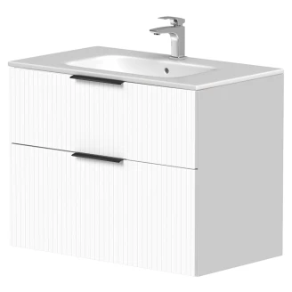 Håndvaskskab <strong>Velira</strong>  Hvid Riflet Mat 80 cm med Vask Hvid & Håndtag Sort