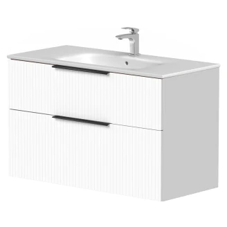 Håndvaskskab <strong>Velira</strong>  Hvid Riflet Mat 100 cm med Vask Hvid & Håndtag Sort