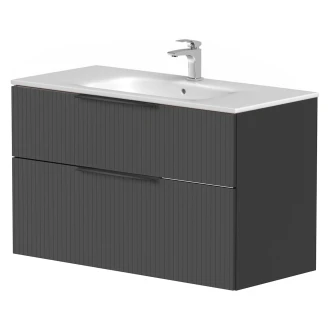 Håndvaskskab <strong>Velira</strong>  Grafit Riflet Mat 100 cm med Vask Hvid & Håndtag Sort