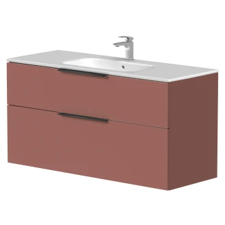 Håndvaskskab <strong>Velira</strong>  Antik Rød Mat 120 cm med Vask Hvid & Håndtag Sort