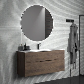 Håndvaskskab <strong>Velira</strong>  Brun Eg Mat 120 cm med Vask Hvid & Håndtag Sort