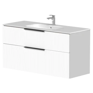 Håndvaskskab <strong>Velira</strong>  Hvid Riflet Mat 120 cm med Vask Hvid & Håndtag Sort