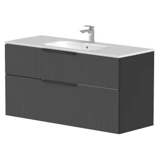 Håndvaskskab <strong>Velira</strong>  Grafit Riflet Mat 120 cm med Vask Hvid & Håndtag Sort