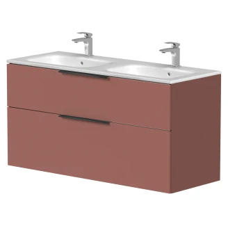 Dobbelt Håndvaskskab <strong>Velira</strong>  Antik Rød Mat 120 cm med Vask Hvid & Håndtag Sort