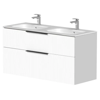 Dobbelt Håndvaskskab <strong>Velira</strong>  Hvid Riflet Mat 120 cm med Vask Hvid & Håndtag Sort