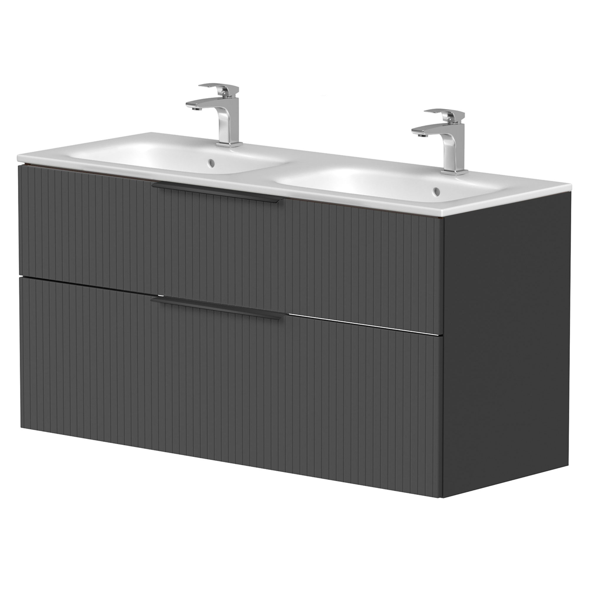 Dobbelt Håndvaskskab Velira Grafit Riflet Mat 120 cm med Vask Hvid & Håndtag Sort