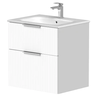 Håndvaskskab <strong>Velira</strong>  Hvid Riflet Mat 60 cm med Vask Hvid & Håndtag Krom