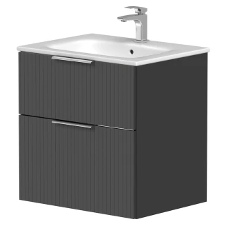 Håndvaskskab <strong>Velira</strong>  Grafit Riflet Mat 60 cm med Vask Hvid & Håndtag Krom