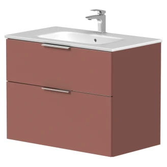 Håndvaskskab <strong>Velira</strong>  Antik Rød Mat 80 cm med Vask Hvid & Håndtag Krom