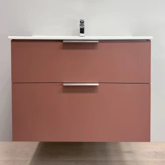 Håndvaskskab <strong>Velira</strong>  Antik Rød Mat 80 cm med Vask Hvid & Håndtag Krom