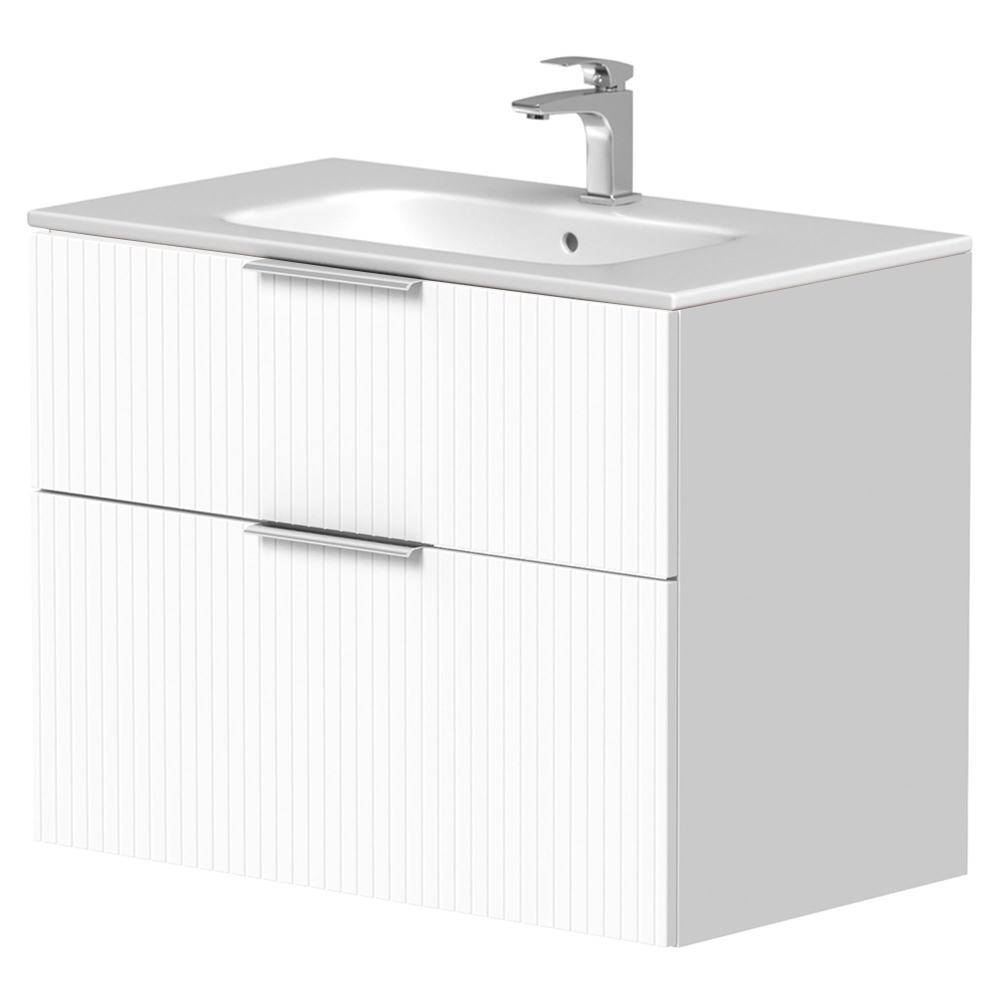 Håndvaskskab Velira Hvid Riflet Mat 80 cm med Vask Hvid & Håndtag Krom