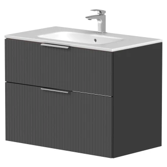 Håndvaskskab <strong>Velira</strong>  Grafit Riflet Mat 80 cm med Vask Hvid & Håndtag Krom