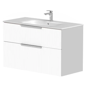 Håndvaskskab <strong>Velira</strong>  Hvid Riflet Mat 100 cm med Vask Hvid & Håndtag Krom