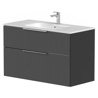 Håndvaskskab <strong>Velira</strong>  Grafit Riflet Mat 100 cm med Vask Hvid & Håndtag Krom