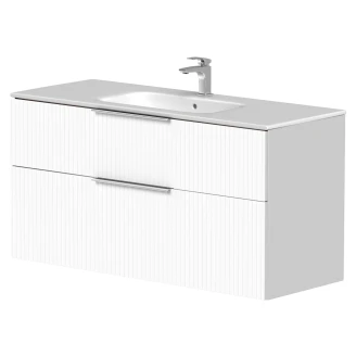 Håndvaskskab <strong>Velira</strong>  Hvid Riflet Mat 120 cm med Vask Hvid & Håndtag Krom
