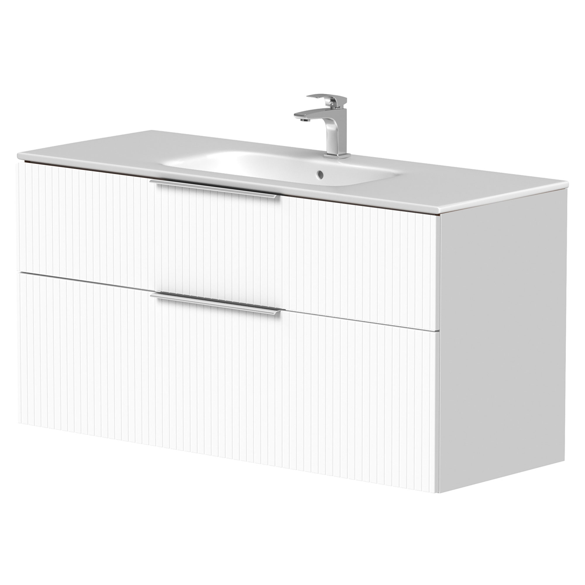 Håndvaskskab Velira Hvid Riflet Mat 120 cm med Vask Hvid & Håndtag Krom