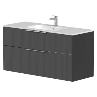 Håndvaskskab <strong>Velira</strong>  Grafit Riflet Mat 120 cm med Vask Hvid & Håndtag Krom