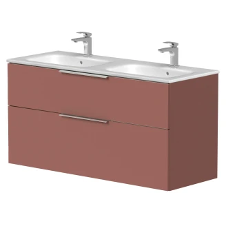 Dobbelt Håndvaskskab <strong>Velira</strong>  Antik Rød Mat 120 cm med Vask Hvid & Håndtag Krom