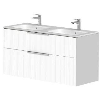 Dobbelt Håndvaskskab <strong>Velira</strong>  Hvid Riflet Mat 120 cm med Vask Hvid & Håndtag Krom
