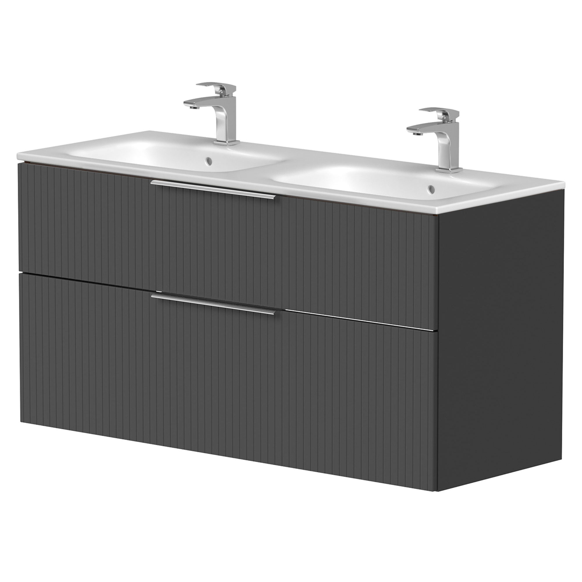 Dobbelt Håndvaskskab Velira Grafit Riflet Mat 120 cm med Vask Hvid & Håndtag Krom