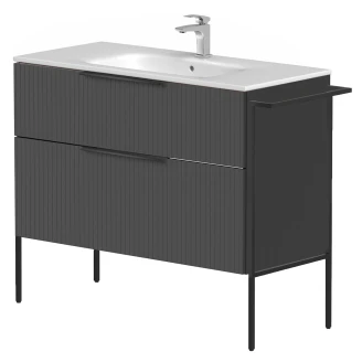Håndvaskskab <strong>Velira</strong>  Grafit Riflet Mat 100 cm med Vask Hvid, Håndtag Sort & Ben
